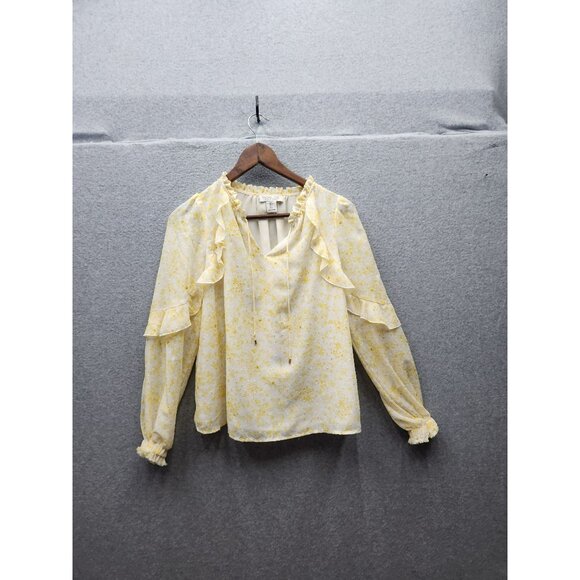 Rachel Zoe Womens Small Yellow Floral Ruffle Blouse - Picture 1 of 6